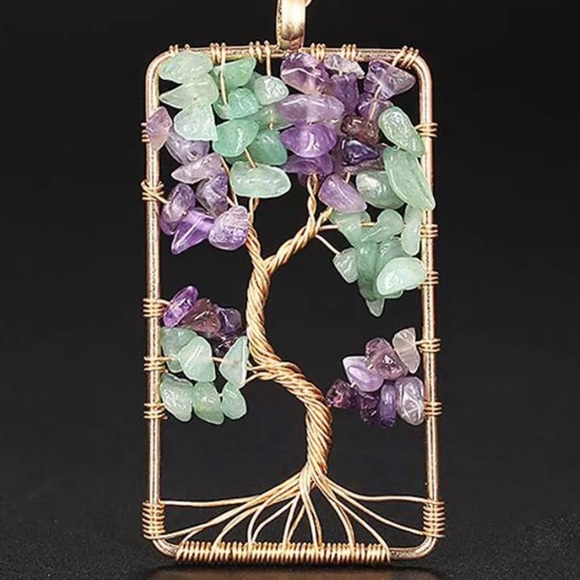 Copper/gold Tree of Life Stone Pendant Necklace - Picture 8 of 8